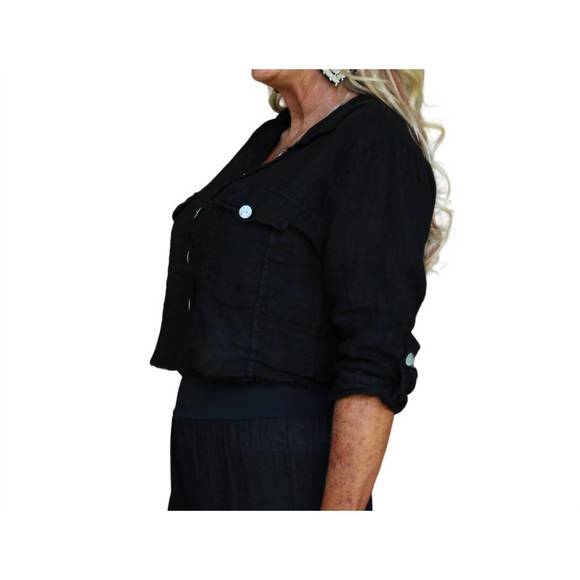 NEW LOOK MODE USA raw edge cropped linen jacket in black - Picture 3 of 4